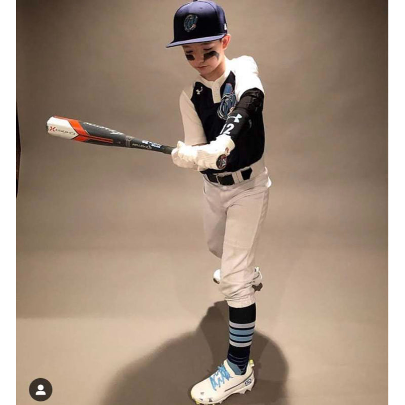 11U baseball hitter practicing swing in Victory gear