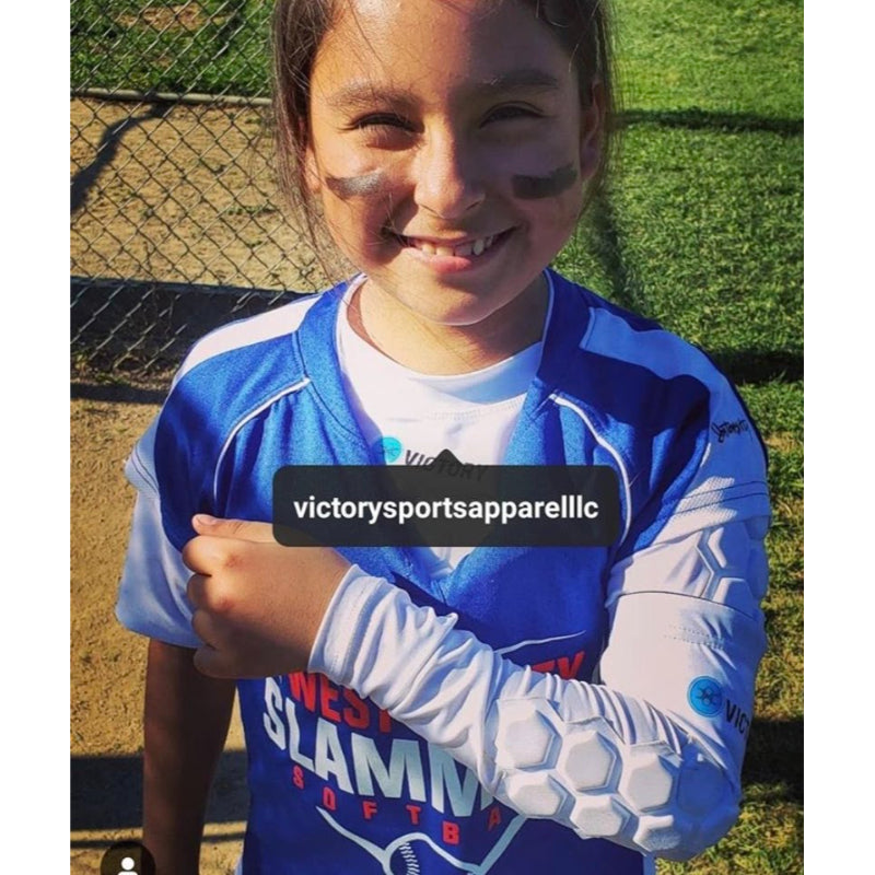 Youth softball player wearing padded sleeve